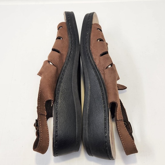 Fly Flot Brown Leather Multi Strap Comfort Sandals Size 39 US 8 Slingback Wedge - Picture 7 of 9
